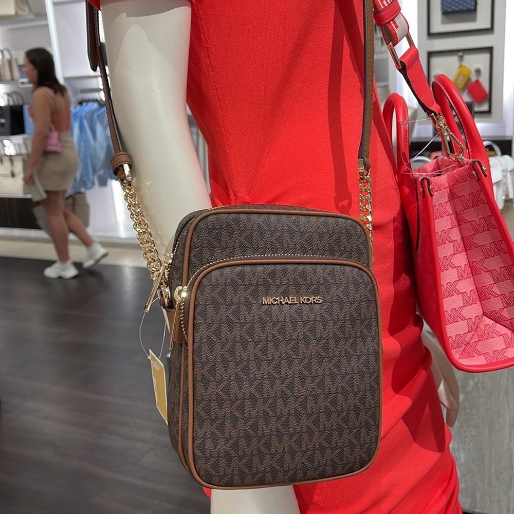 Michael Kors Women's Jet Set Travel Medium Logo Adult Crossbody Bag Brown - Picture 4 of 16